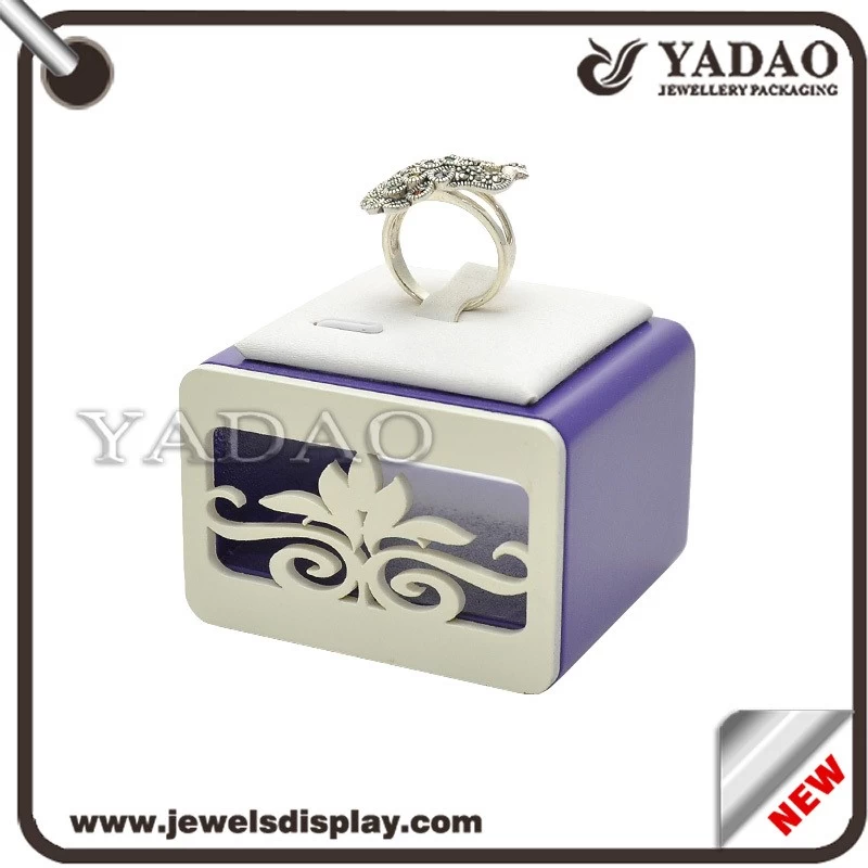 Custom Resin wrapped with purple paint and white PU leather jewellery displays for shop counter and cabinet showcase  ring displays