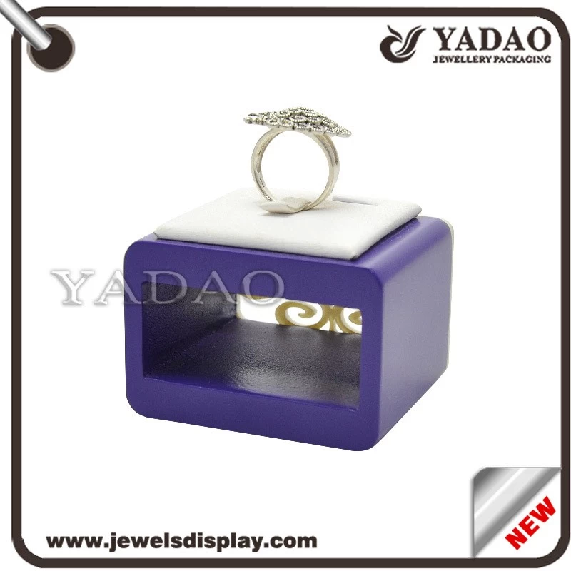 Custom Resin wrapped with purple paint and white PU leather jewellery displays for shop counter and cabinet showcase  ring displays