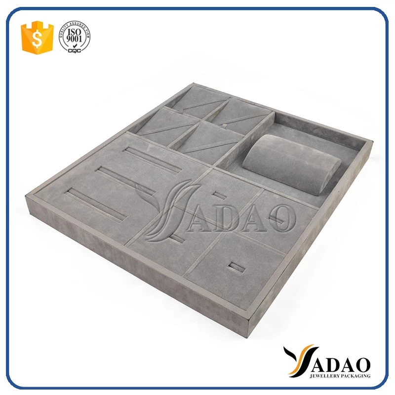 Custom handmade convenient small jewelry sets display trays made by mdf coated with velvet/pu leather for jewels in Yadao