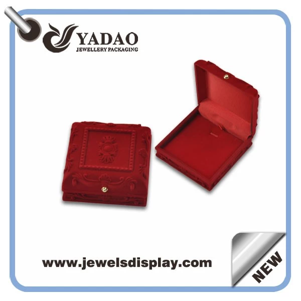 Custom high end Red Wedding Ring jewelry velvet box velvet jewelry boxes flocking jewelry packaging boxes