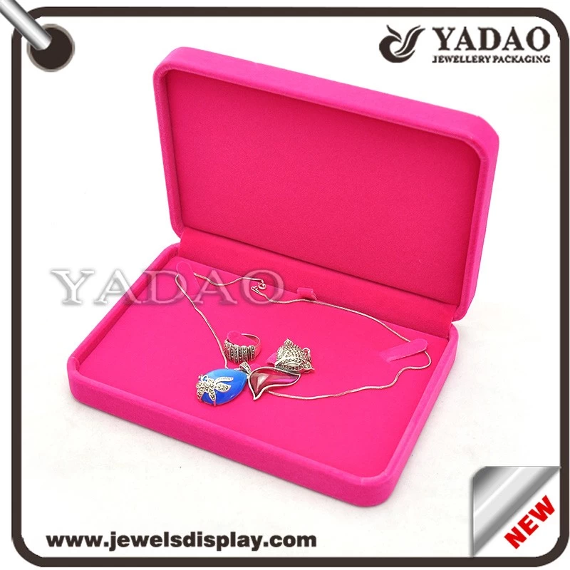 Custom logo Fuchsia flocking box with velvet inside pad for jewelry gift and Cosmetic packing velvet boxes