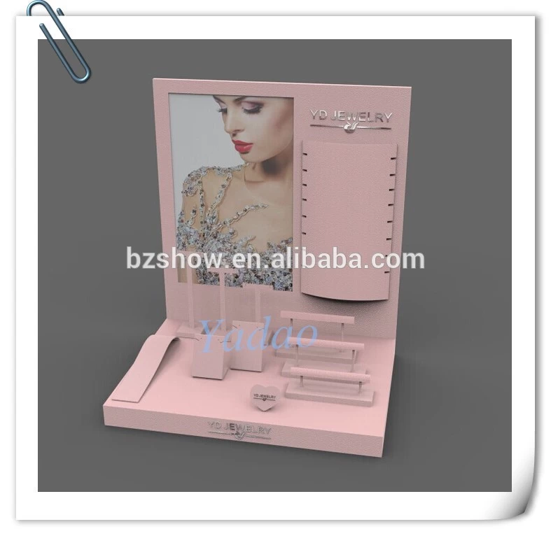 Custom logo and color acrylic jewellery counter displays for shop cabinet and window exhibitor acrylic jewelry showcase set