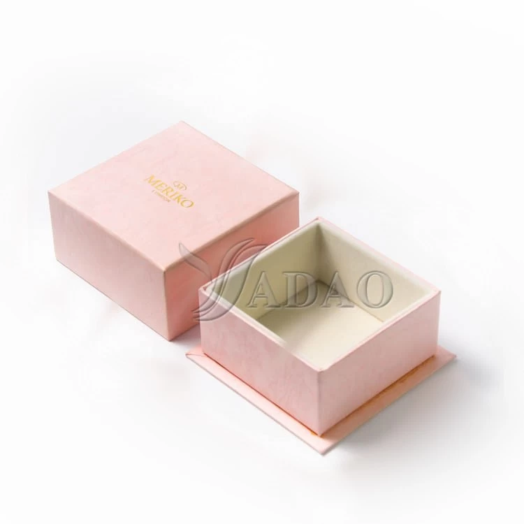 Custom logo printed handmade wholesale blush pink cardboard paper jewelry gift packaging ring box with seperate lid