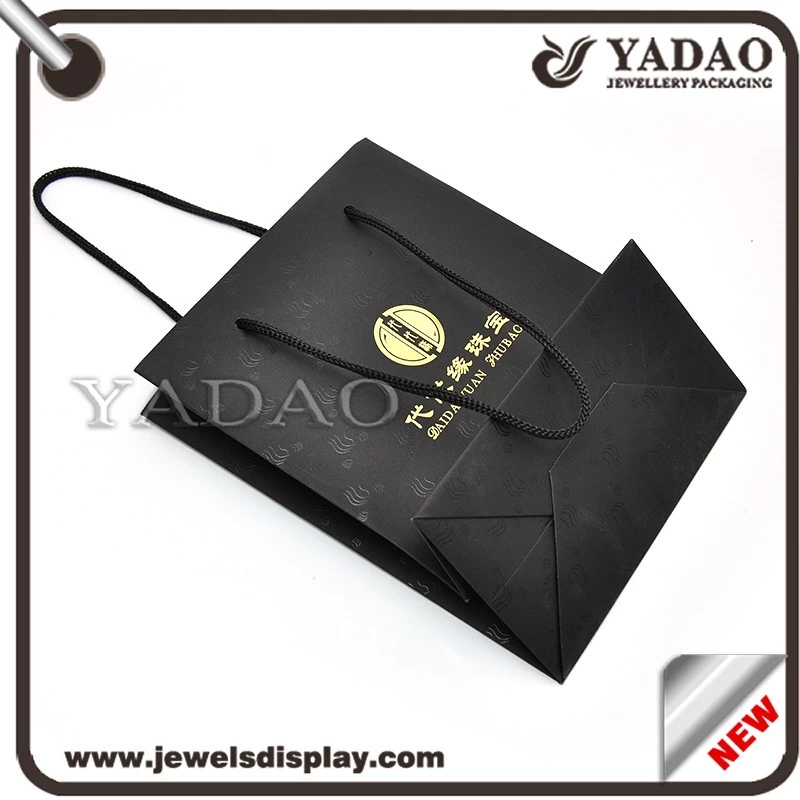 Customized black paper jewelry bag for jewelry store go shopping bag