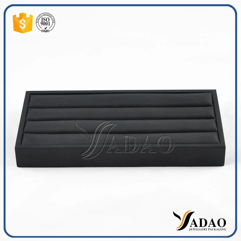 Customized black pu leather wood ring display tray made in China