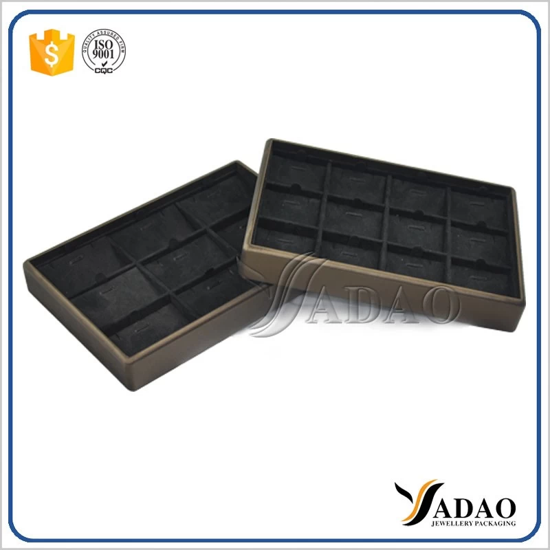 Durable Stackable Wholesale Custom High Quality  luxury handmade PU leather velvet travel jewelry display tray  earring wood tray