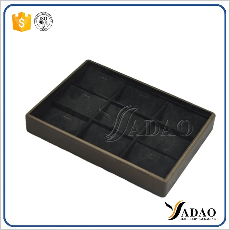 Durable Stackable Wholesale Custom High Quality  luxury handmade PU leather velvet travel jewelry display tray  earring wood tray