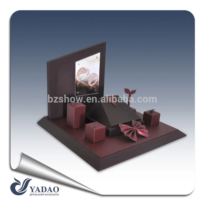 Elegant color luxury leather covered wooden jewelry display window