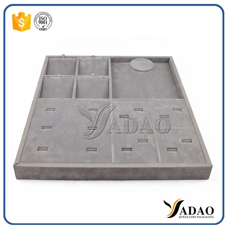 Factory price customize free logo wholesale OEM ODM ring wooden covered with linen/leather jewelry display tray frame material