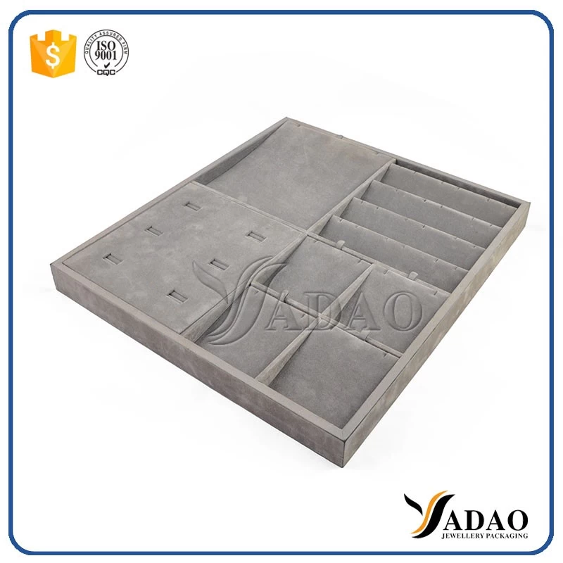 Factory price customize free logo wholesale OEM ODM ring wooden covered with linen/leather jewelry display tray frame material