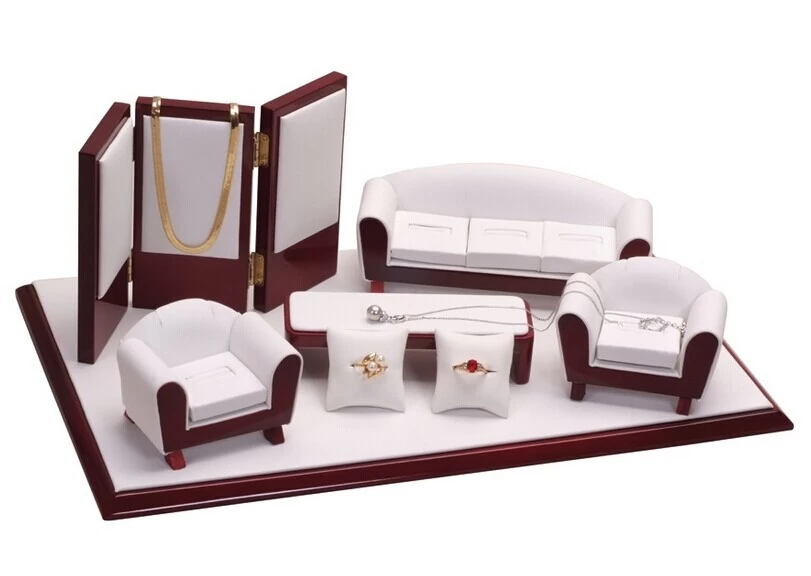 Factory price white and red PU leather sofa jewelry exhibitor,jewelry display holder ,jewelry presentation pedestal wholesale made in China