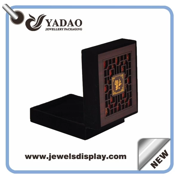 Fancy wooden Jewelry packaging gift box with black velvet interior made in China