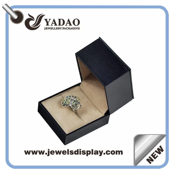 Fashion Small blue ring boxes ,ring packing cases ,ring jewelry chests with hot stamping gold logo for jewelry shop counter and window