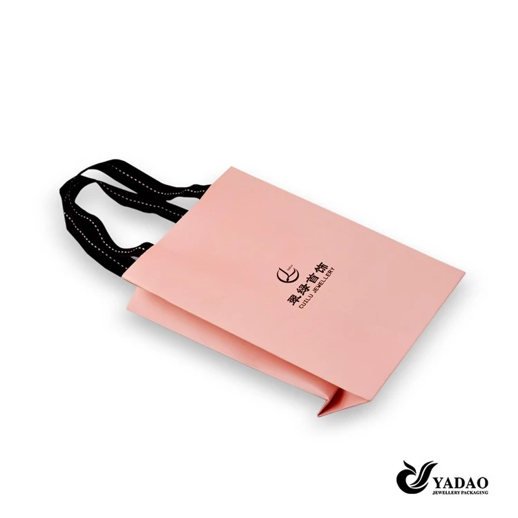 Fashion pink jewelry packaging bag with print logo for shopping China manufacturer