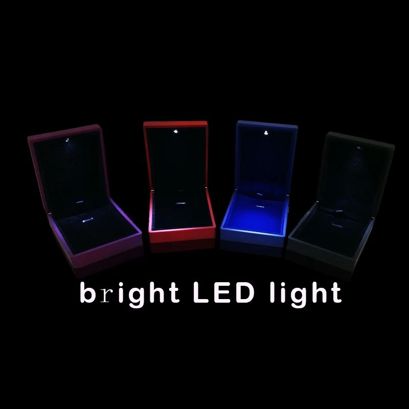Good quality in stock leather led jewelry display box have red/blue/purple color for you choose made in China