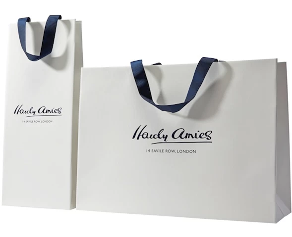 Handmade White Custom Logo Printed Fancy Paper Bags Shopping bags With Silk Logo Handles Printed