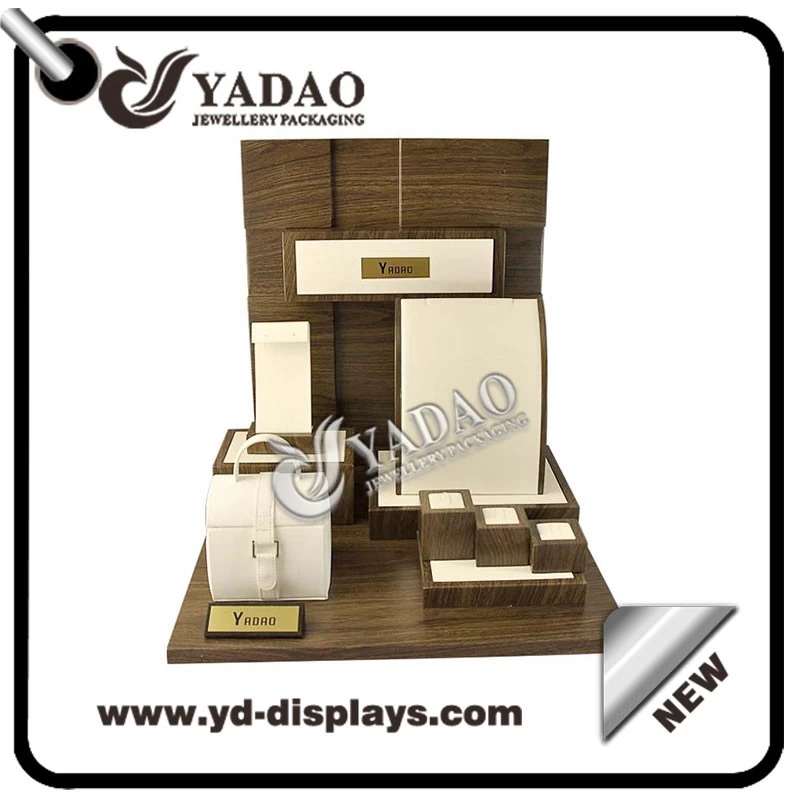 High end custom made solid wood jewelry display set for luxury jewelry with a  leather jewelry collection case
