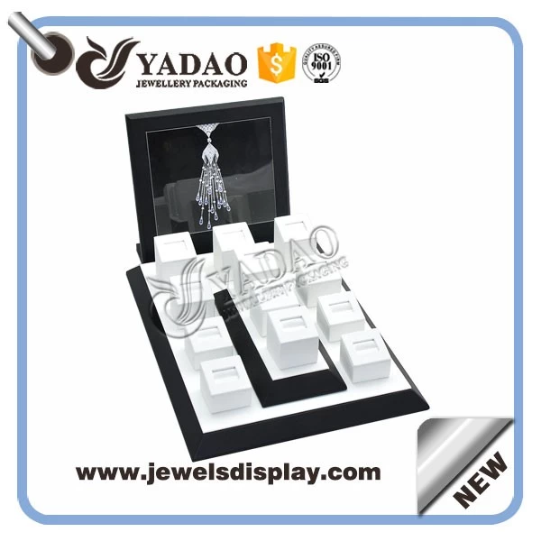 High quality black & white leather covered wooden ring display stand set make the China