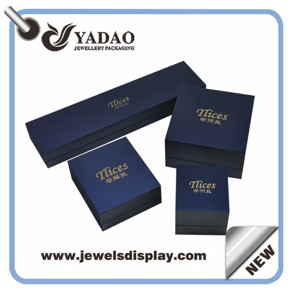 High quality custom design jewelry packaging box with blue leatherette paper outside white color velvet inside jewelry box jewelry packaging box supplier