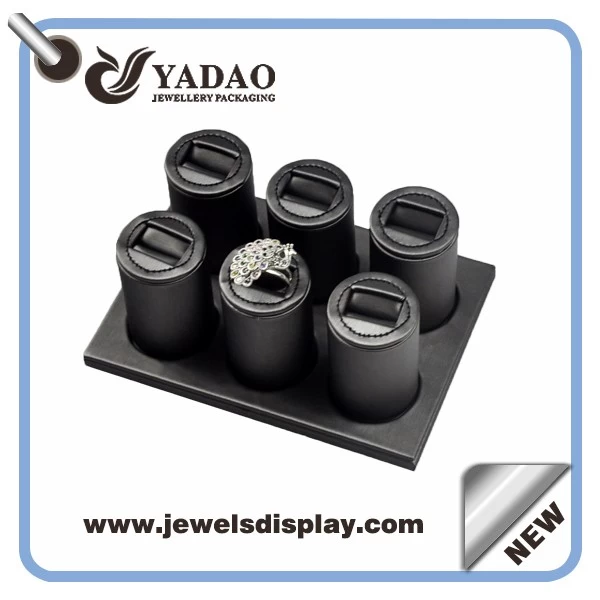 High quality luxury black leather jewelry display finger ring stand finger ring holder