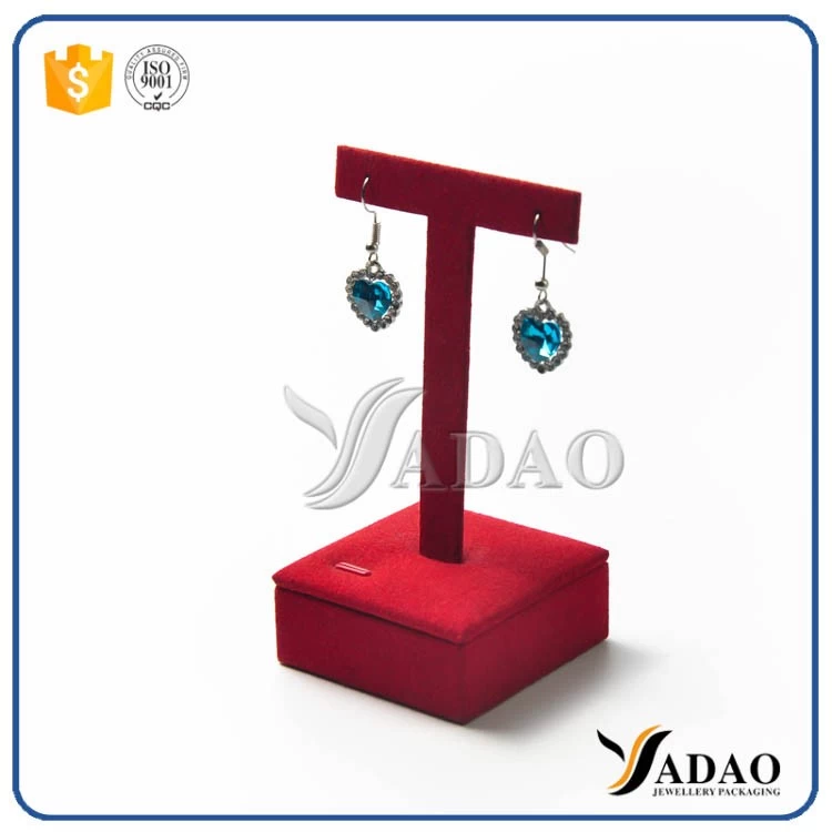 Hot sale customized wholesale free logo jewelry wooden finished with velvet satin earring display stand