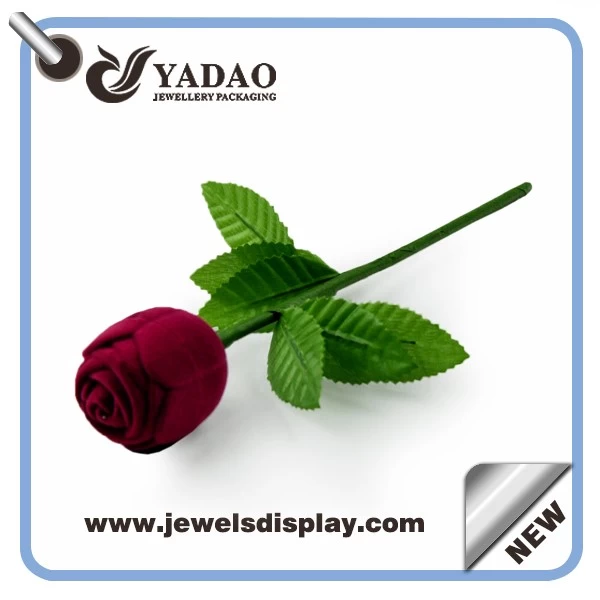 Hot sell fashional newest  design flower ring  jewelry boxes ,velvet ring jewelry boxes ,red rose ring  jewelry boxes ,plastic ring boxes with custom logo in factory price made in China