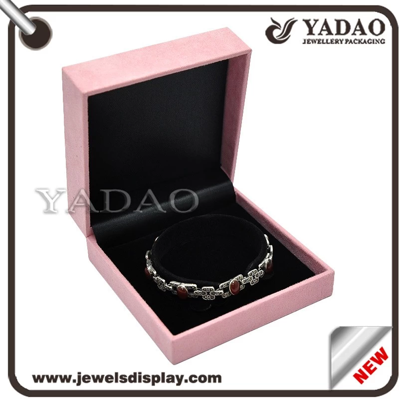 Jewelry Packing Products Manufacture Jewelry Boxes Pink Color Packaging Box Pastic Covered Velvet Gift  Box Jewelry Display Box Supplier