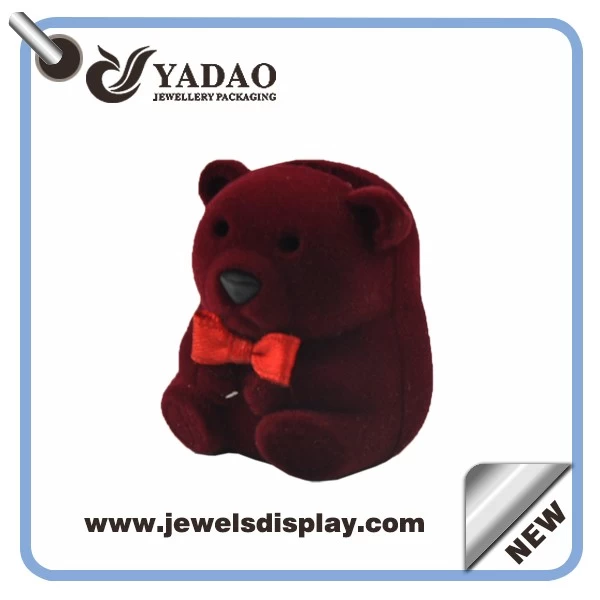 Jewelry packaging Red bear shape velvet ring box,flocked ring box,jewelry box