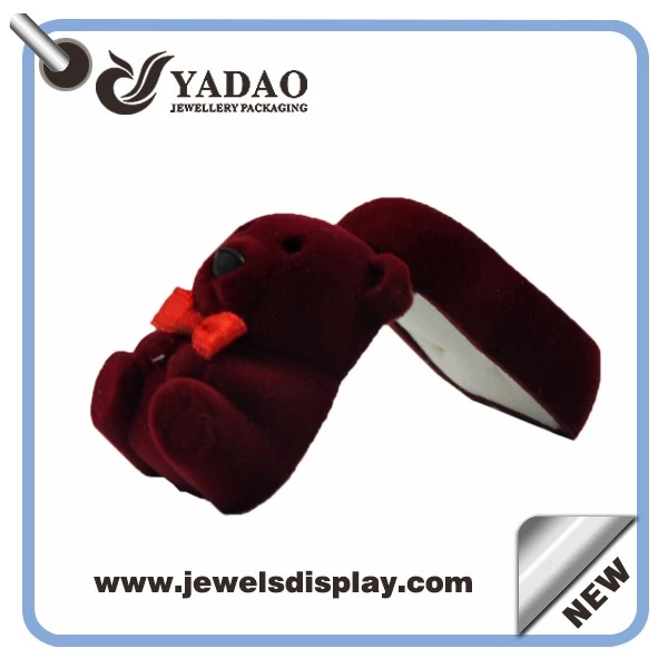 Jewelry packaging Red bear shape velvet ring box,flocked ring box,jewelry box