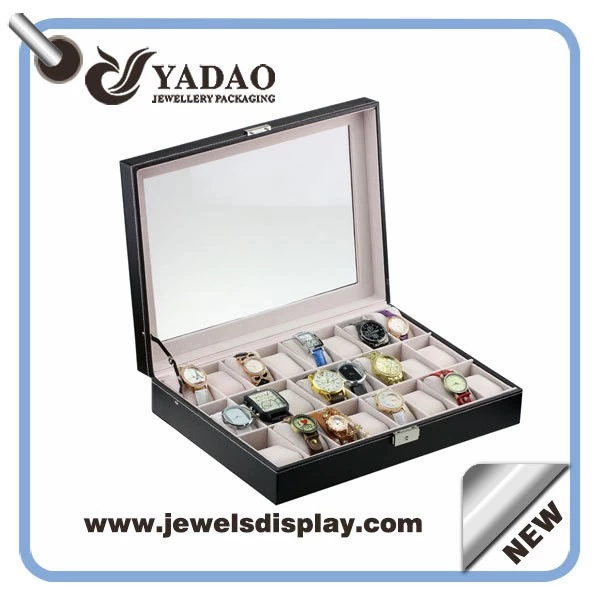 Leatherette covered locked watch dispaly tray with clear lid manufacture