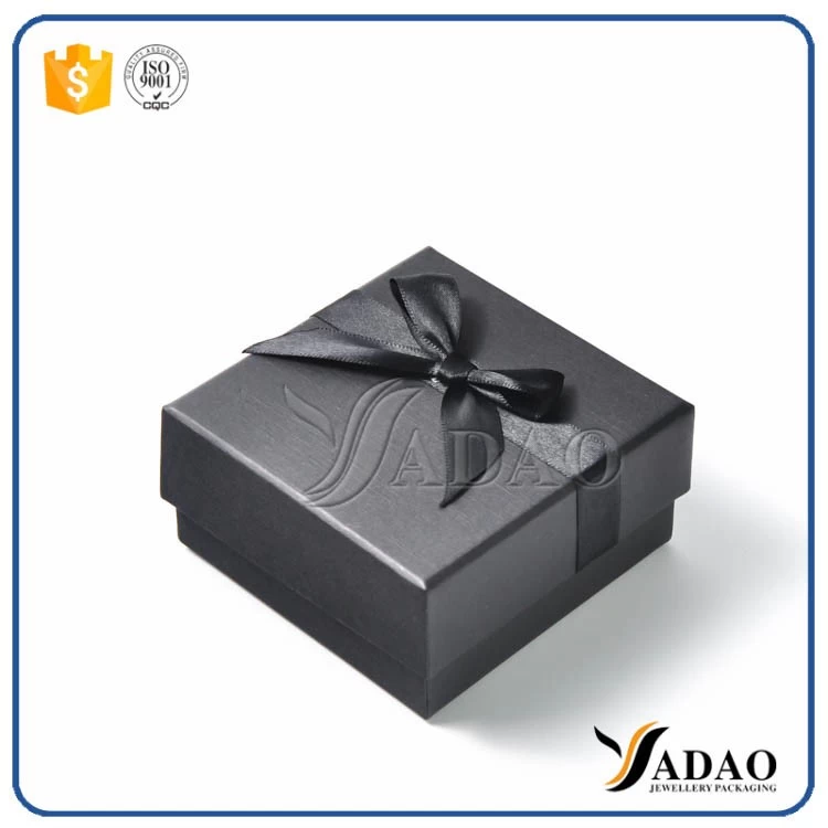 Luxury black handmade high-end customized  wholesale paper box with ribbon for ring/necklace/pendant/necklace