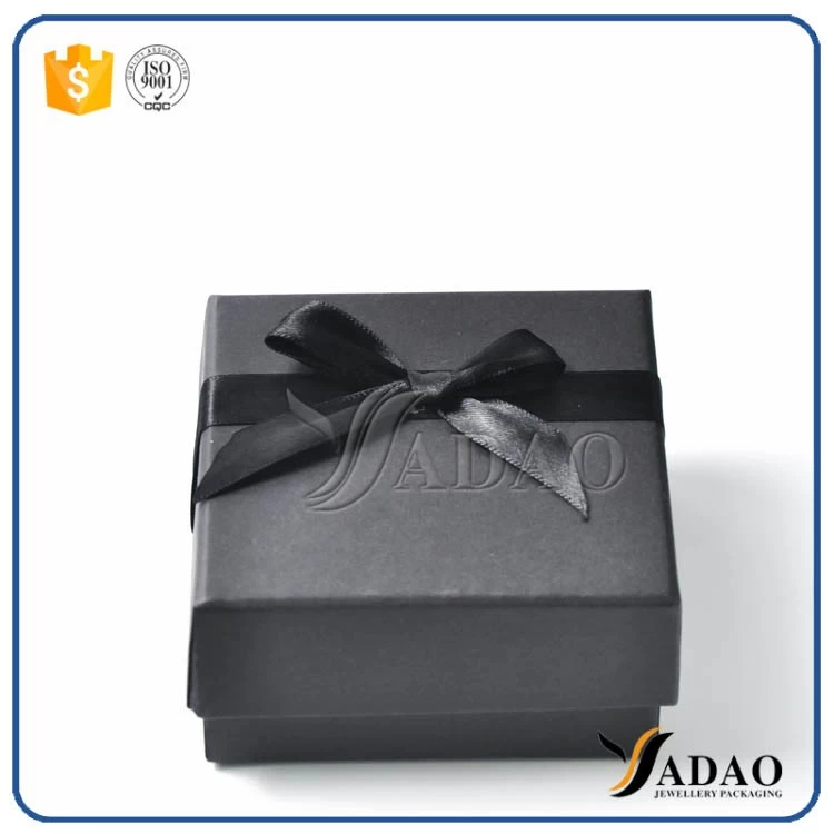 Luxury black handmade high-end customized  wholesale paper box with ribbon for ring/necklace/pendant/necklace