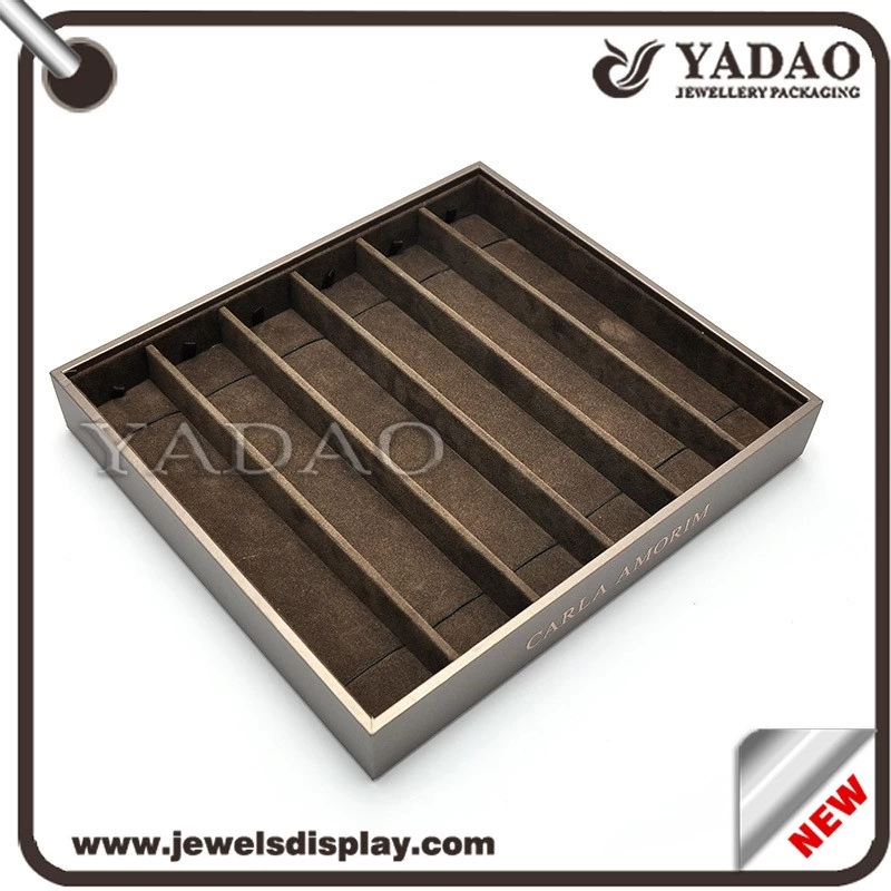 Luxury good look leather cover wood and velvet jewelry tray for bracelet