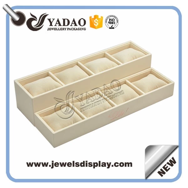 Luxury jewelry packing supplier, wooden+pu paper watch stands watch trays with pillow  for women and men