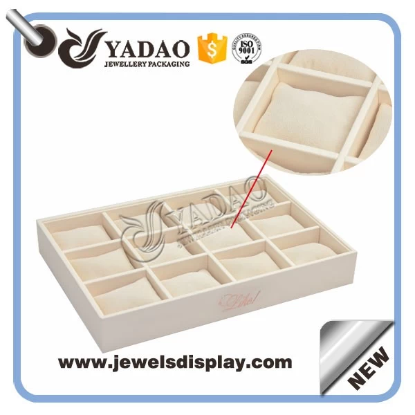 Luxury jewelry packing supplier, wooden+pu paper watch stands watch trays with pillow  for women and men