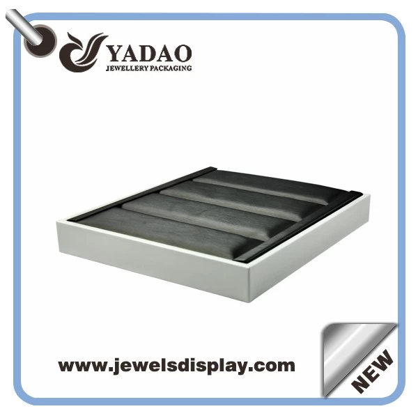 Luxury white and black metallic leather ring presentation trays ,ring display trays ,ring exhibitor trays for jewelry shop counter and tradeshow showcase