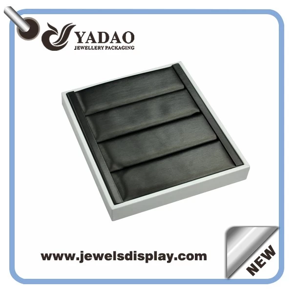 Luxury white and black metallic leather ring presentation trays ,ring display trays ,ring exhibitor trays for jewelry shop counter and tradeshow showcase