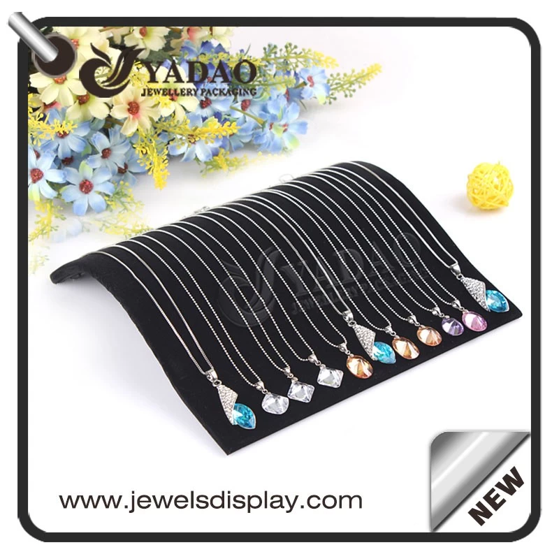 Matte balck velvet pendant display tray for gem to show gem and diamond necklace made by Yadao.