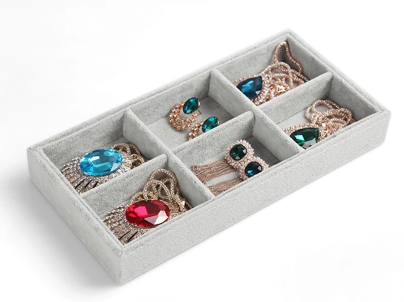 Mixed jewelr set tray wood base with velvet cover for displaying ring earring necklace with separate trays