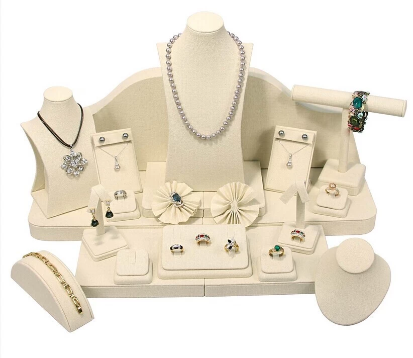 Neweat design off white linen jewelry display props ,jewelry display holder ,jewelry display set for jewelry shop counter showcase