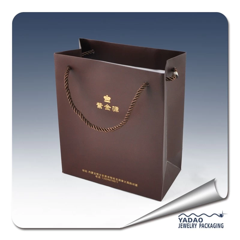 Nice durable equisite luxury good  price designable coffee color silk ribbon handle paper bags/shopping bags/packaging bags