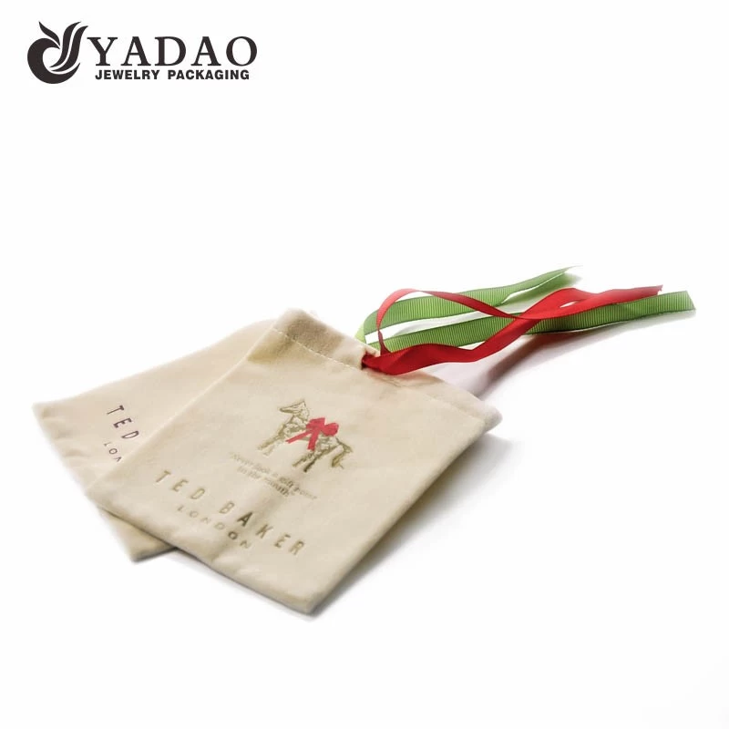 OEM/ODM soft velvet gift pouch with drawstring and logo printing suitable for packaging gift, candle or jewelry.
