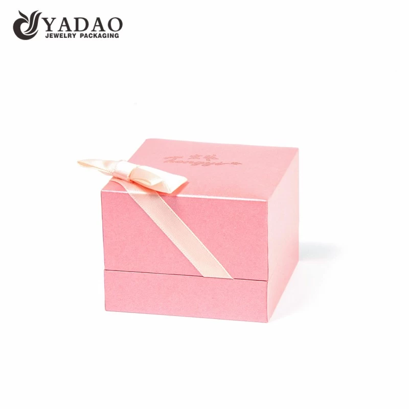 Pink jewellery ring box for girls with ribbon bowknot