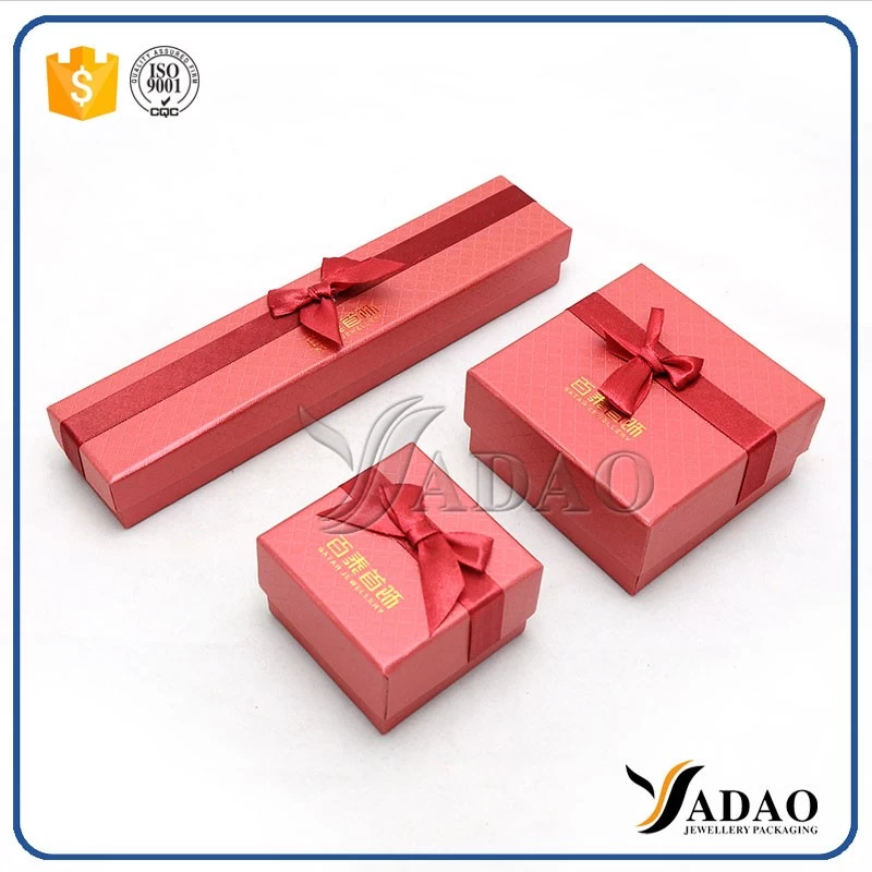 Promotional red handmade paper jewelry gift box with ribbon