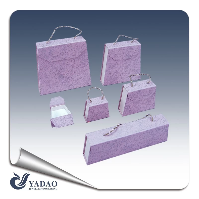 Goodlooking purple paper box set with handle bag box with different size and color suitable for all kinds of jewelry