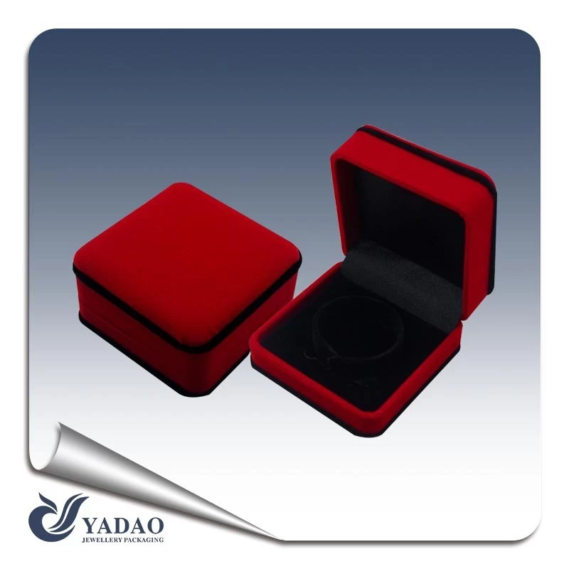 Red soft velvet covered black edge special custom folding velvet plastic packaging box
