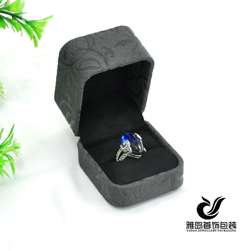Small elegant pattern plastic ring pvc leather jewelry box manufacture