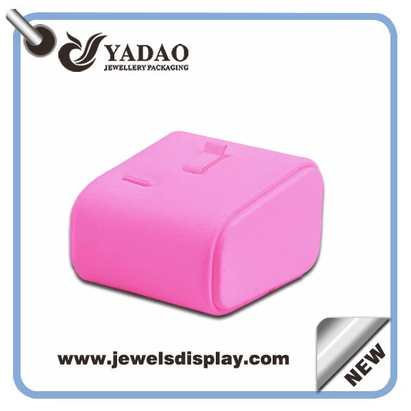 Small various color wooden leatherette covered ring stand display for jewelry showcase