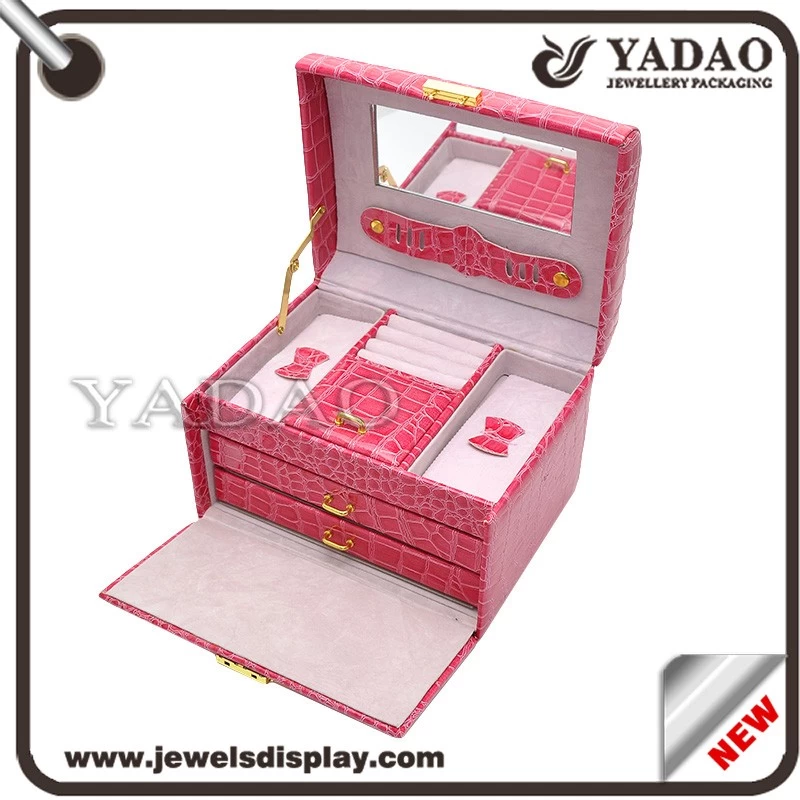 Supplier of Fashion Jewelry Box Wooden Covered Leatherette Paper Packaging Box Creative Structure Red Color Storage Box for Jewellery or Luxury Goods