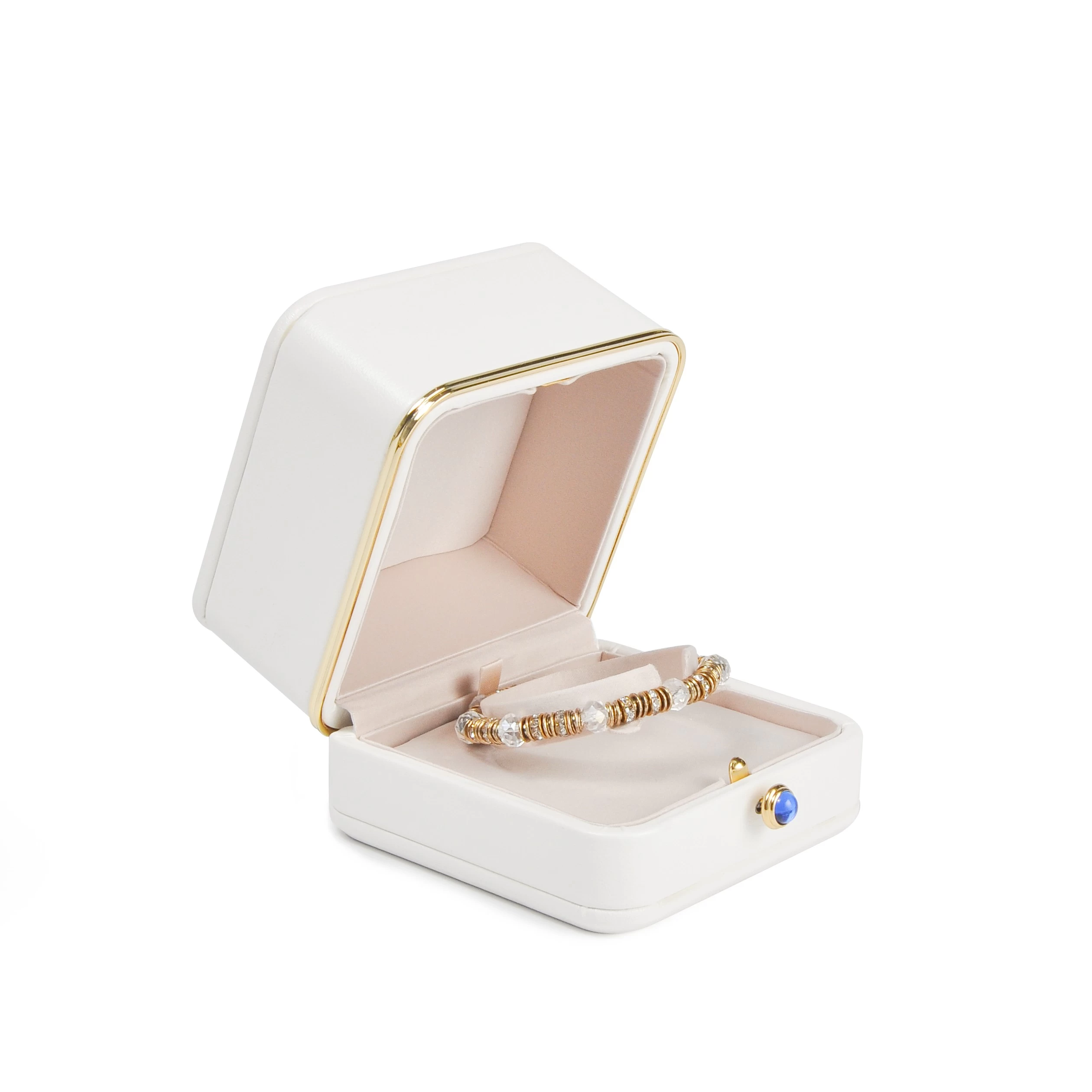 White high end plastic velvet inner Golden edge Metal plate Jewelry Packaging box
